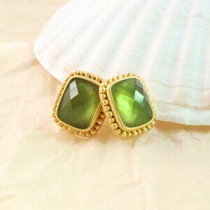 Julie Vos Gold Marbella Jade Green Stud Earrings